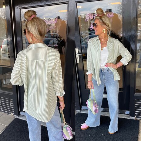 Sandra streep blouse - offwhite met groene strepen 0.5