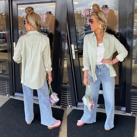 Sandra streep blouse - offwhite met groene strepen 0.5