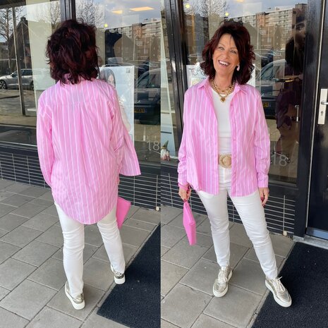 Sandra streep blouse - roze met witte strepen 0.2