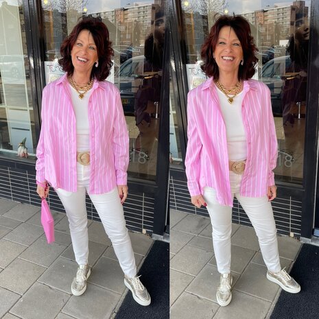 Sandra streep blouse - roze met witte strepen 0.2