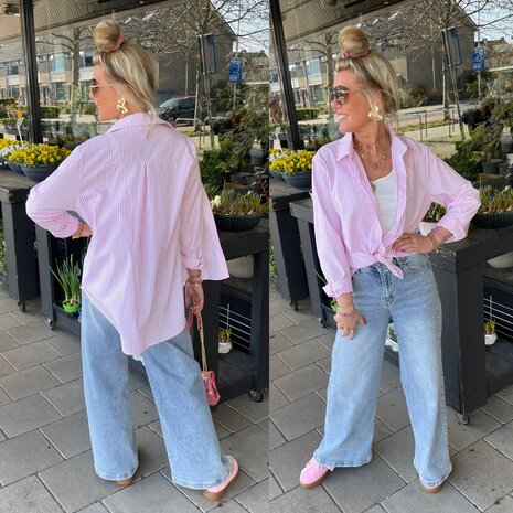 Sandra streep blouse - offwhite met roze strepen 0.4