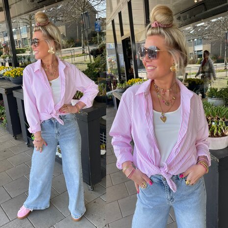 Sandra streep blouse - offwhite met roze strepen 0.4
