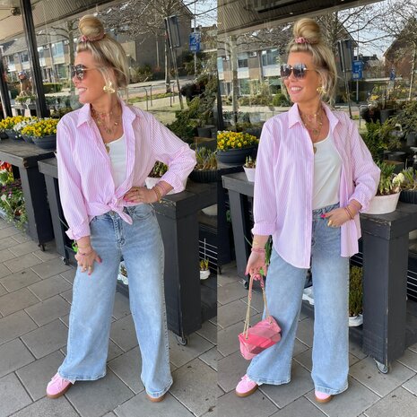 Sandra streep blouse - offwhite met roze strepen 0.4