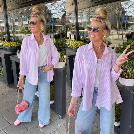 Sandra streep blouse - offwhite met roze strepen 0.4