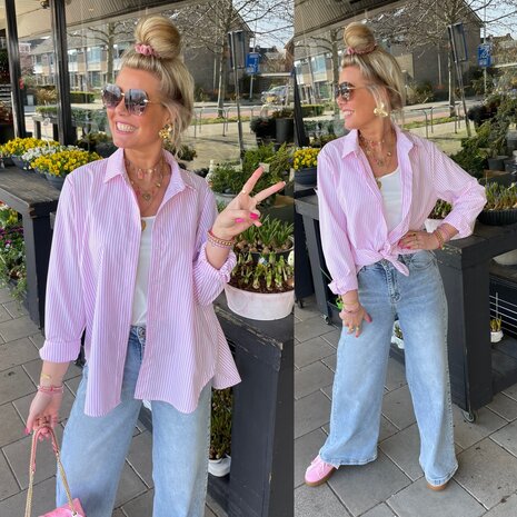 Sandra streep blouse - offwhite met roze strepen 0.4