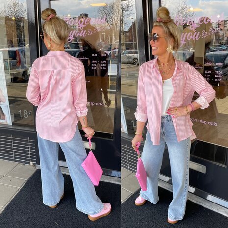 Sandra streep blouse - offwhite met roze strepen 0.6