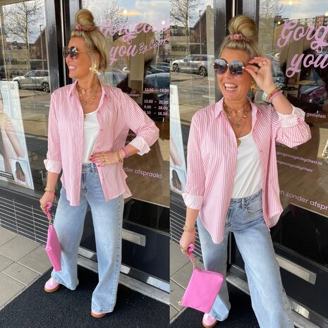 Sandra streep blouse - offwhite met roze strepen 0.6