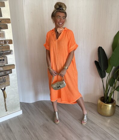 Kiana kraag jurk oranje
