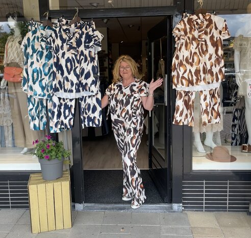 Leopard tweedelige set blauw 