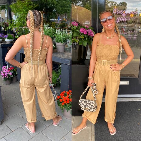 Offshoulder jumpsuit camel