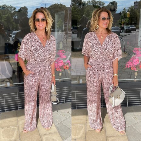 Jose jumpsuit zebra bruin/beige motief