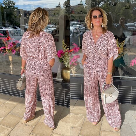 Jose jumpsuit zebra bruin/beige motief