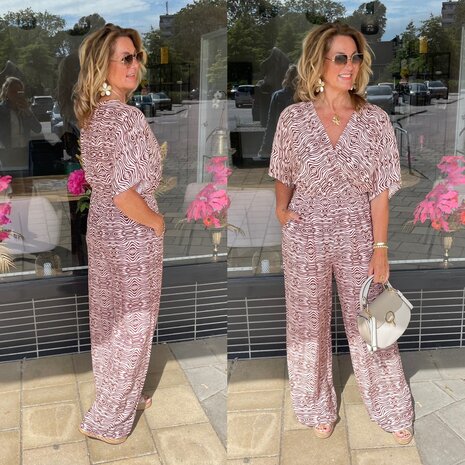 Jose jumpsuit zebra bruin/beige motief