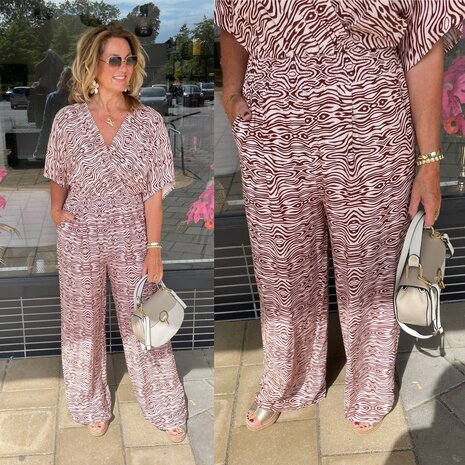Jose jumpsuit zebra bruin/beige motief