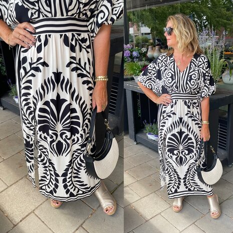 Amour jurk offwhite/zwart