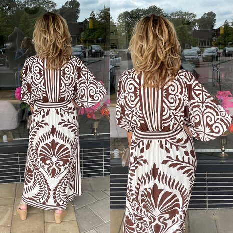 Amour jurk offwhite/bruin