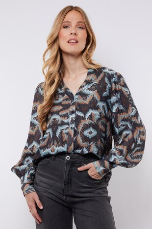 C&S Babette blouse dark grey/ light camel