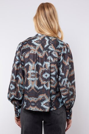 C&S Babette blouse dark grey/ light camel