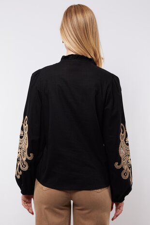 C&S Lisanne blouse Black/Light Camel