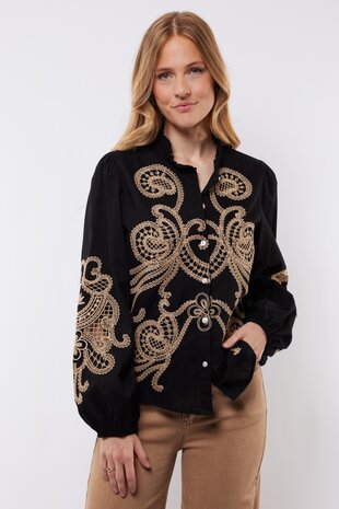C&S Lisanne blouse Black/Light Camel