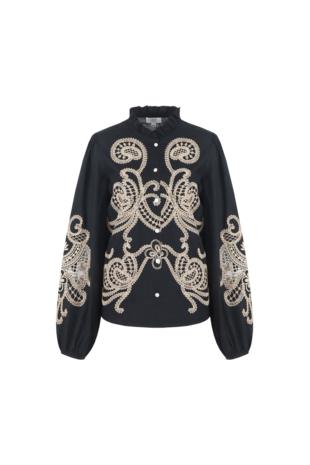 C&S Lisanne blouse Black/Light Camel