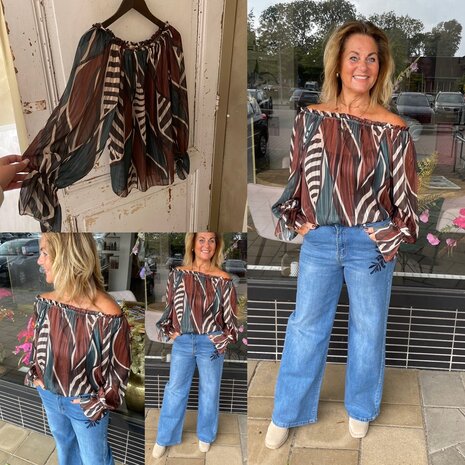 Laura print top off shoulder