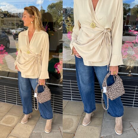Annelies strik blouse beige