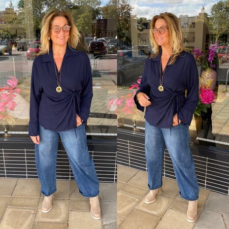 Annelies strik blouse blauw