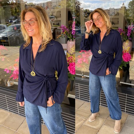 Annelies strik blouse blauw