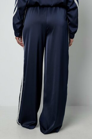 Satin Look Sporty Pants navy blue
