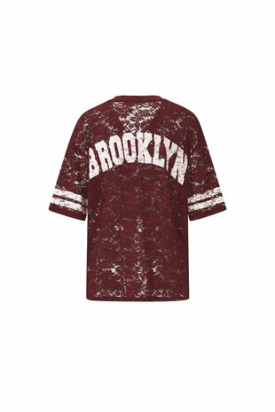 V-Neck Lace American T-shirt Bordeaux