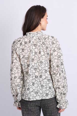 C&S Lies blouse Wool White/Black