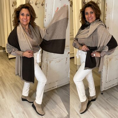 CASHMERE scarf/sjaal BLOK taupe