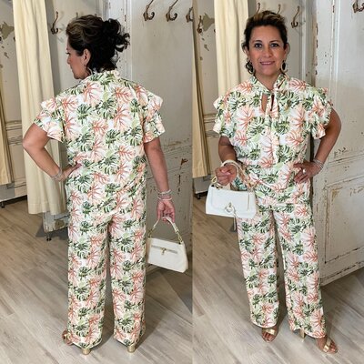 Lorie Comfy set (broek + top) groen/beige