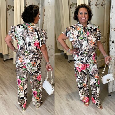 LORIE PRINT SET (top + broek) zwart paisley print flowers