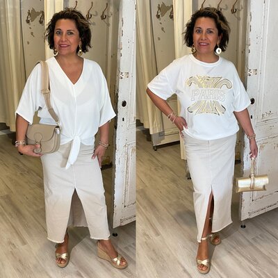 Denim Split rok - beige