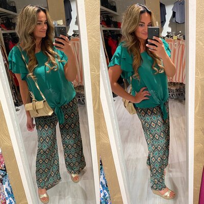 Loes pantalon groen/zwart print