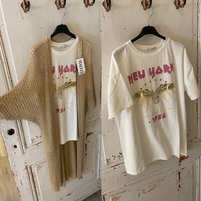 NEW YORK t-shirt - offwhite met roze letters