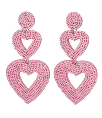 Dubbele hart oorbellen roze