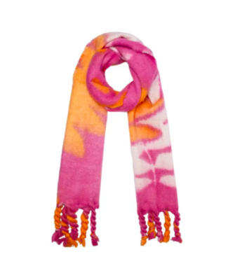 Wintersjaal bloemen en bladeren Fuchsia Polyester