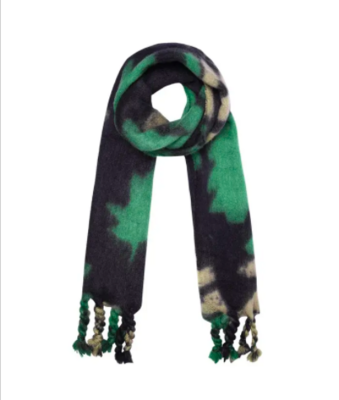 Wintersjaal bloemen en bladeren Zwart Polyester