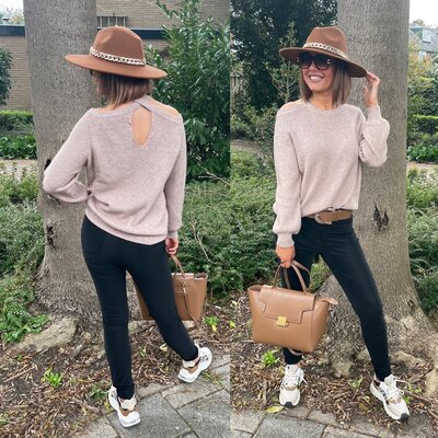 Open schouder trui oversized - taupe
