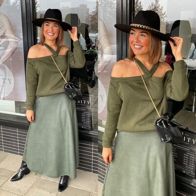 Sandra open schouder trui oversized - army
