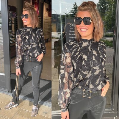 Fluresk Ayra Blouse Zwart/Kiezel
