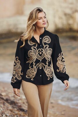 C&S Lisanne blouse Black/Light Camel