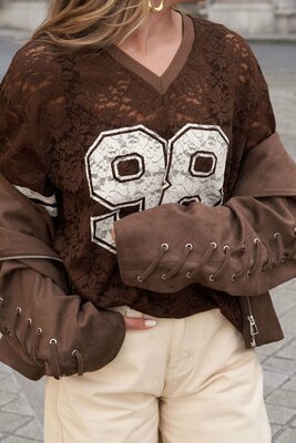 V-Neck Lace American T-shirt Bruin